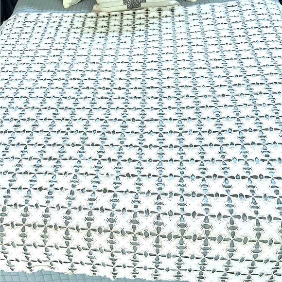 Exquisite Vintage Handmade Crochet Star Shaped Linen Bedspread Throw Table Cover - Picture 12 of 16
